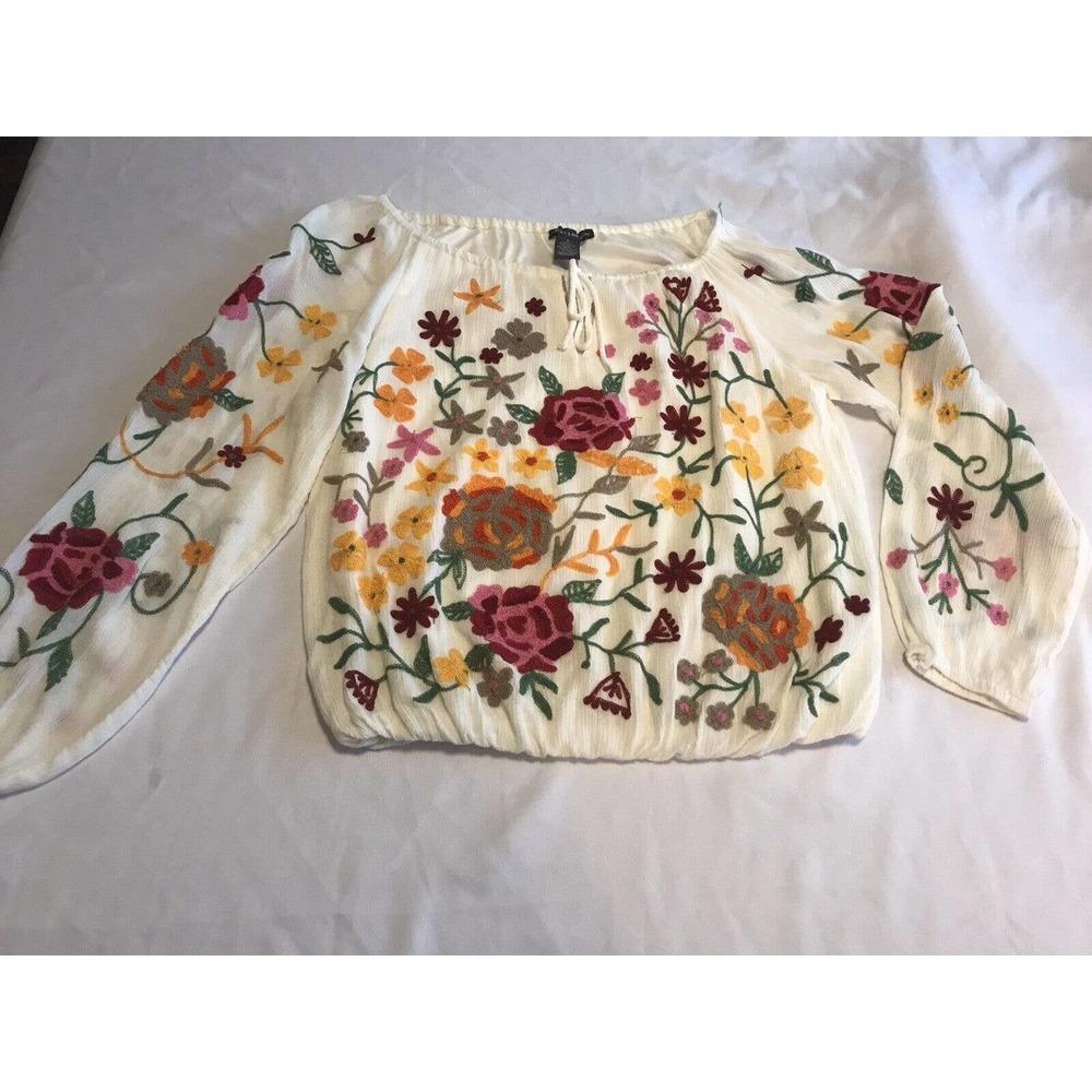 Chelsea & Theodore White All Over Embroidered Floral Shirt Cottage Prairie Sz S